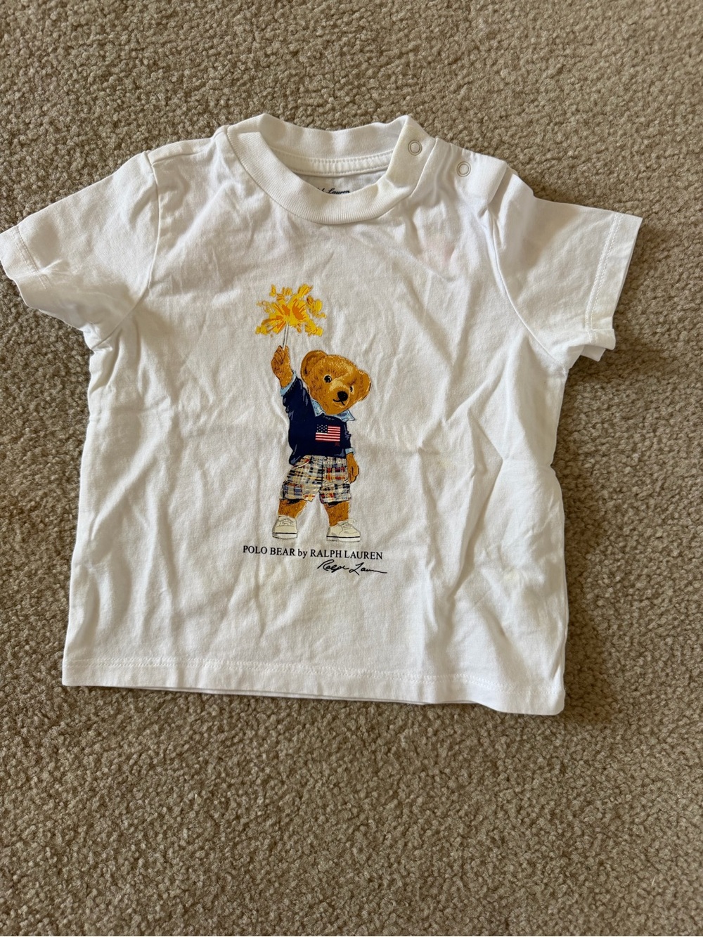 Ralph Lauren White Polo Bear Graphic Tee with Navy & Plaid